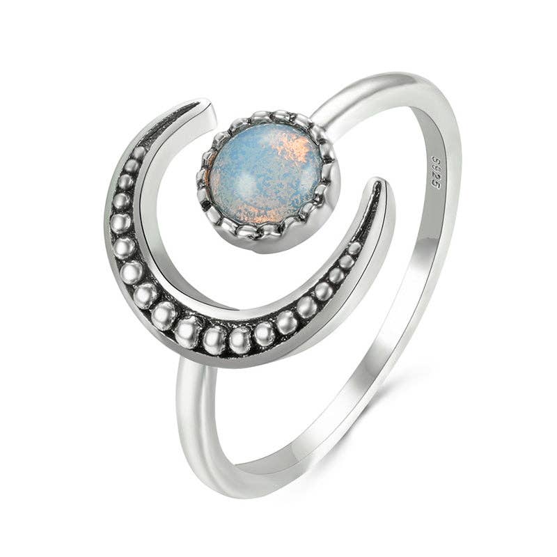 Dainty Moonstone Sun Moon Star Stacking Ring in Solid Copper: Silver