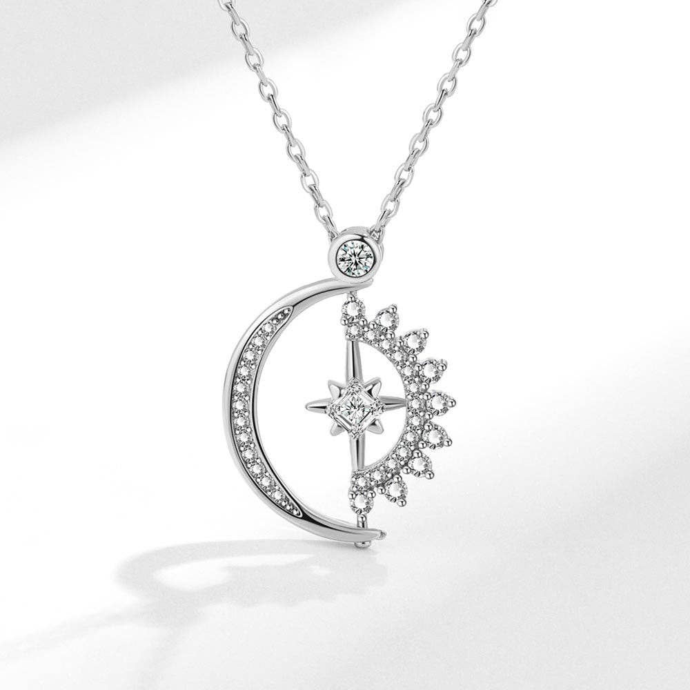 Sun Moon Star Fidget Spinner Charm Necklace in Solid Copper: Rose gold