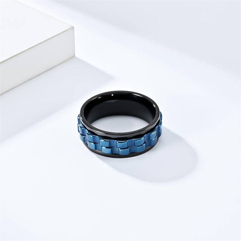 Cogwheel Anxiety Fidget Spinner Band Ring in Stainless Steel: 7 US / Silver/No Engrave