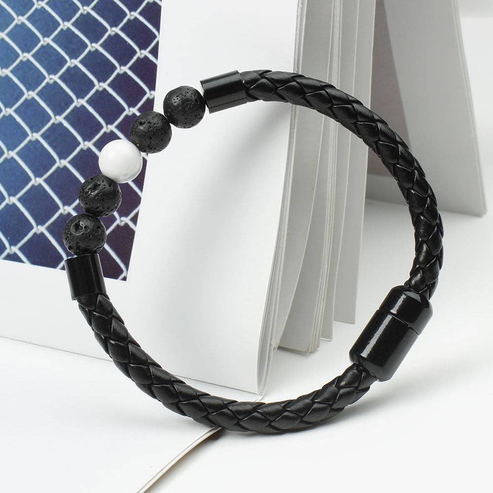 Natural Crystal Stone Bead Leather Bracelet in PU Leather: Lava