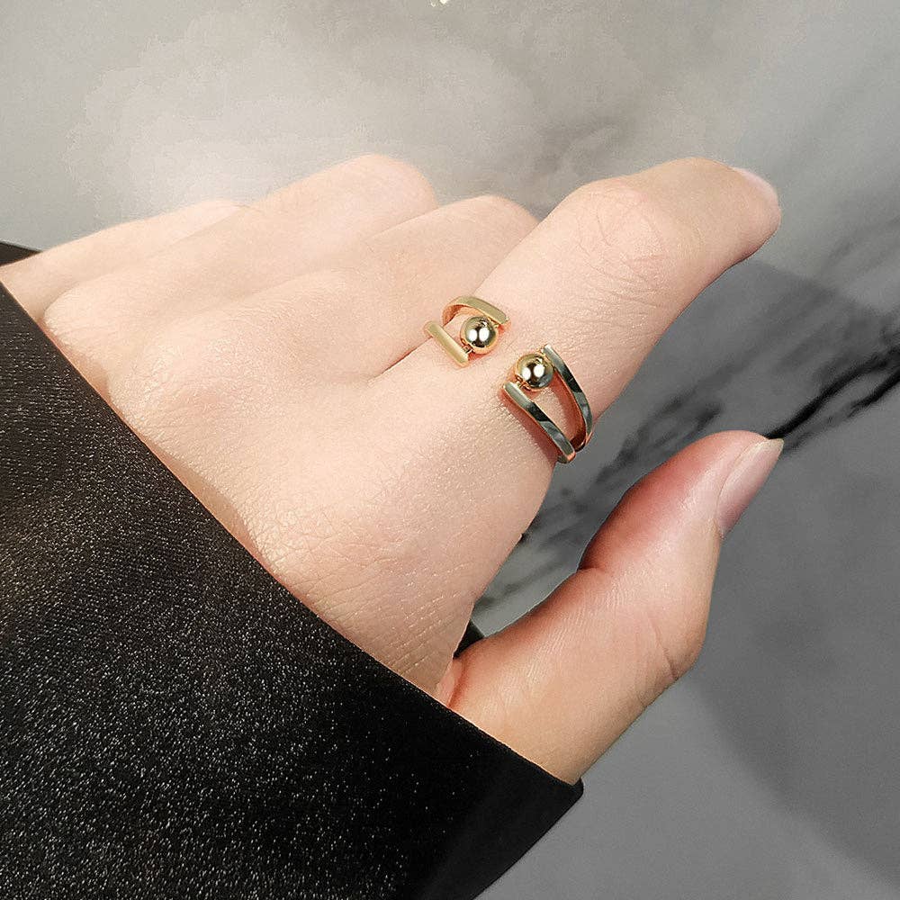 Round Beads Anxiety Fidget Spinner Ring in Solid Copper: Silver