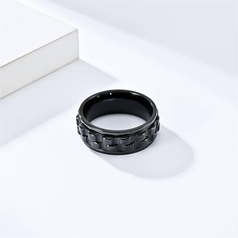 Cogwheel Anxiety Fidget Spinner Band Ring in Stainless Steel: 7 US / Silver/No Engrave